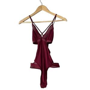 NWT Naked Princess Camilla Bodysuit Lace Detail Burgundy Small